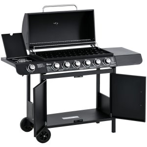 Gāzes grils ar 7 degļiem, ieskaitot termometru, BBQ grils, pārnēsājams grils, melns