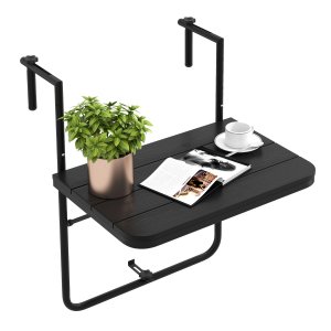 Saliekams piekarināms galds ar 3 līmeņu regulējamu augstumu terasei vai balkonam - melns