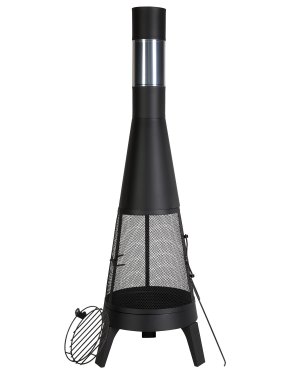 Chiminea, 20 collu āra malkas ugunskurs, konusveida kamīns grilēšanai un sasilšanai, āra koka ugunskurs ar grila sietu, skursteņa apvalku un nerūsējošu skursteņa vāku, terasei, dārzam, pagalmam