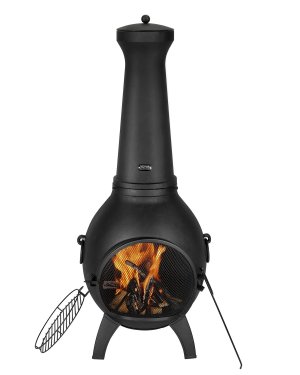 Chiminea, 18 collu āra malkas ugunskurs, sfērisks kamīns grilēšanai un sasilšanai, āra koka ugunskurs ar grila sietu, skursteņa apvalku un nerūsējošu skursteņa vāku, terasei, dārzam, pagalmam