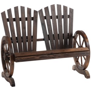 Divvietīgs dārza sols no masīvkoka, sols ar roku balstiem, dārza mēbeles, 250 kg kravnesība, rustikāls sols dārzam, terasei un citām āra zonām, 108 x 66 x 95 cm, tumši brūns