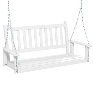 Divvietīgas koka āra verandas šūpoles ar celtspēju 227 kg (227 kg) - baltas