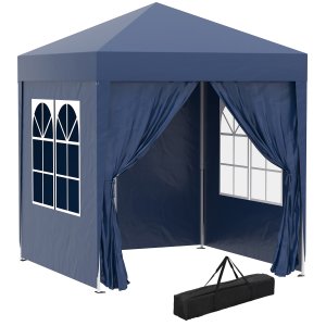 Saliekams paviljons, alus telts, 4 noņemami sānu paneļi, 2 logi, metāla rāmis, 2 x 2m, zils