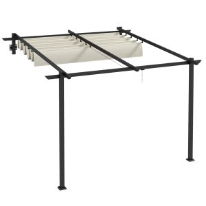 Dārza paviljons 3 x 3 m, izvelkams jumts, stiprināms pie sienas, metāla rāmis, krēmbalts