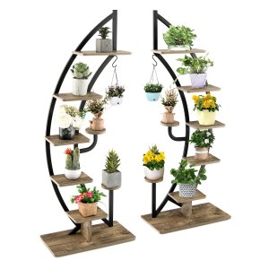 Puķu plaukts, 6 līmeņu, metāla pusmēness formas augu statīvs (2 gab.)