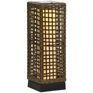 Āra apgaismojums, dārza lampa, darbojas ar saules enerģiju, 8 stundu apgaismojuma laiks, automātiska ieslēgšanās, rotangpalmas imitācija, 15,5 x 15,5 x 46 cm