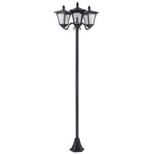 Saules dārza laterna ar 3 gaismām, nerūsējošā tērauda laternas kāts, LED 120 lūmeni, 51,5x47x182,5 cm, IP44 aizsardzības klases celiņa lampa dārzam un balkonam, melna