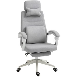 Biroja krēsls, ergonomisks rakstāmgalda krēsls ar galvas balstu, jostasvietas atbalstu, augstumā regulējams spēļu krēsls ar kāju balstu, augsta atzveltne, pelēks 62 x 68 x 117-127 cm