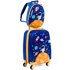 Divdaļīgs bērnu čemodāns + mugursoma, kas izgatavota no plastmasas, bērnu ratiņi, bērnu bagāžas astronauti