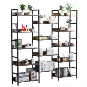 Trīskāršs metāla grāmatu plaukts, 14 līmeņu industriāls grāmatu plaukts, liels zemniecisks vintage stila grāmatu skapis ar atvērtiem plauktiem, brīvi stāvošs displeja plauktu bloks, viesistabai, guļamistabai un birojam