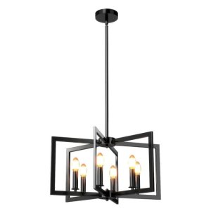 6 lampu melna lauku mājas stila lustra ar regulējamu augstumu, melna