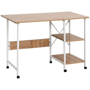 Saliekamais galds, rakstāmgalds, sānu galdiņš, biroja galds, mobilais datorgalds ar riteņiem, MDF dabīgs, 107 x 55 x 76 cm