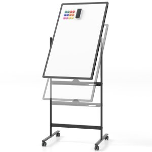 Divpusēja mobilā tāfele ar pildspalvu paliktni un piederumiem skolas birojam, 60 x 90 cm, melna