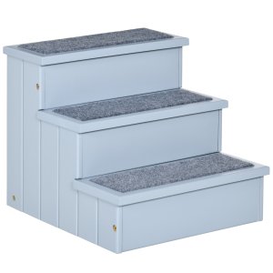 Suņu kāpnes, 3 pakāpieni maziem un vidēja lieluma suņiem, mājdzīvnieku kāpnes ar uzglabāšanas vietu, 38 cm augstas, kaķu kāpnes, suņu rampa, iekāpšanas palīglīdzeklis gultai, dīvānam, kušetei un automašīnai, pelēkas