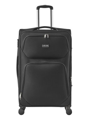 Mīkstās puses paplašināma bagāža ar ritenīšiem, 24 collu / 71 cm mīkstās puses reģistrēta liela bagāža, viegla reģistrēta čemodāna ar paplašināmu kabatu ar rāvējslēdzēju un TSA slēdzeni, melna