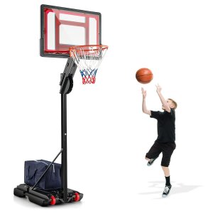 Augstumā regulējams basketbola grozs ar statīvu un 2 riteņiem, 105–260 cm, melns