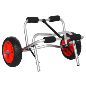 Alumīnija kanoe ratiņi, kajaku ratiņi, sērfošanas ratiņi, salokāmi ar siksnu, mākslīgās ādas riteņi, sudrabkrāsas, līdz 75 kg, 68 x 44,5 x 40 cm