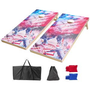Cornhole komplekts 4x2 pēdas, masīvkoka mešanas dēļi un 8 pupiņu maisiņi, ar somu