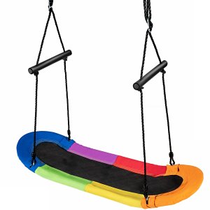 Ligzdas šūpoles bērnu koka šūpoles ar 100-160 cm regulējamām virvēm piekaramām šūpolēm, krāsainas 123 x 45 cm